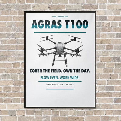 DJI Agras T100 vertical canvas print - framed - white background