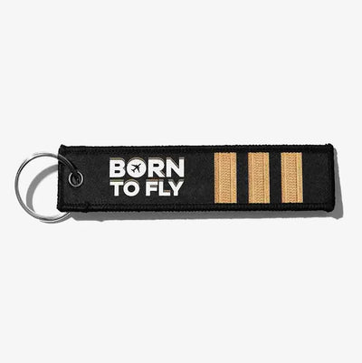 Born to Fly & Pilot Epaulettes (3 Lines) aviation Remove Before Flight key chain, aviation-tag style webbing.