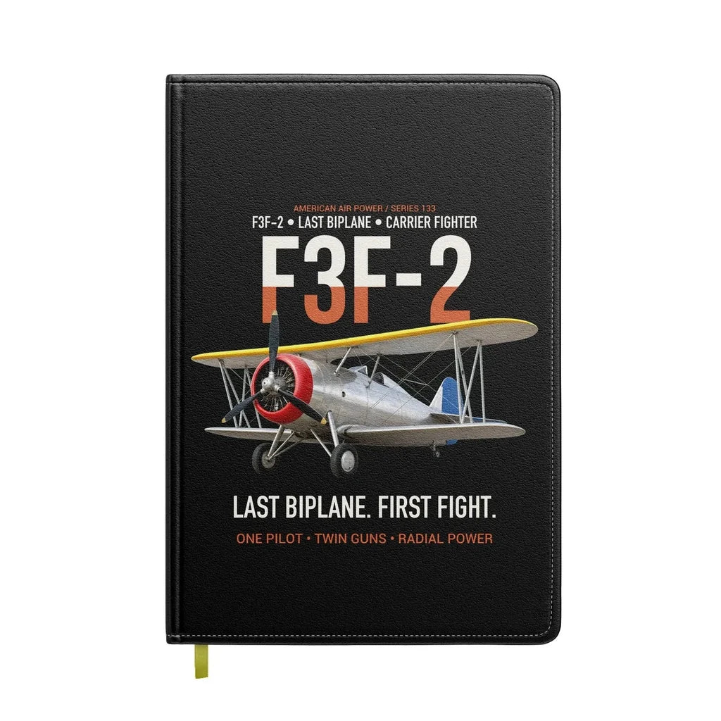 F3F-2 Last Biplane First Fight design on black notebook