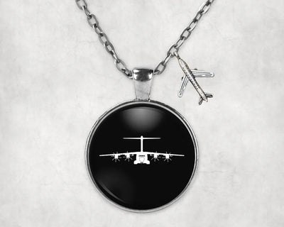 Airbus A400M Silhouette aviation-themed necklace, polished stainless steel.