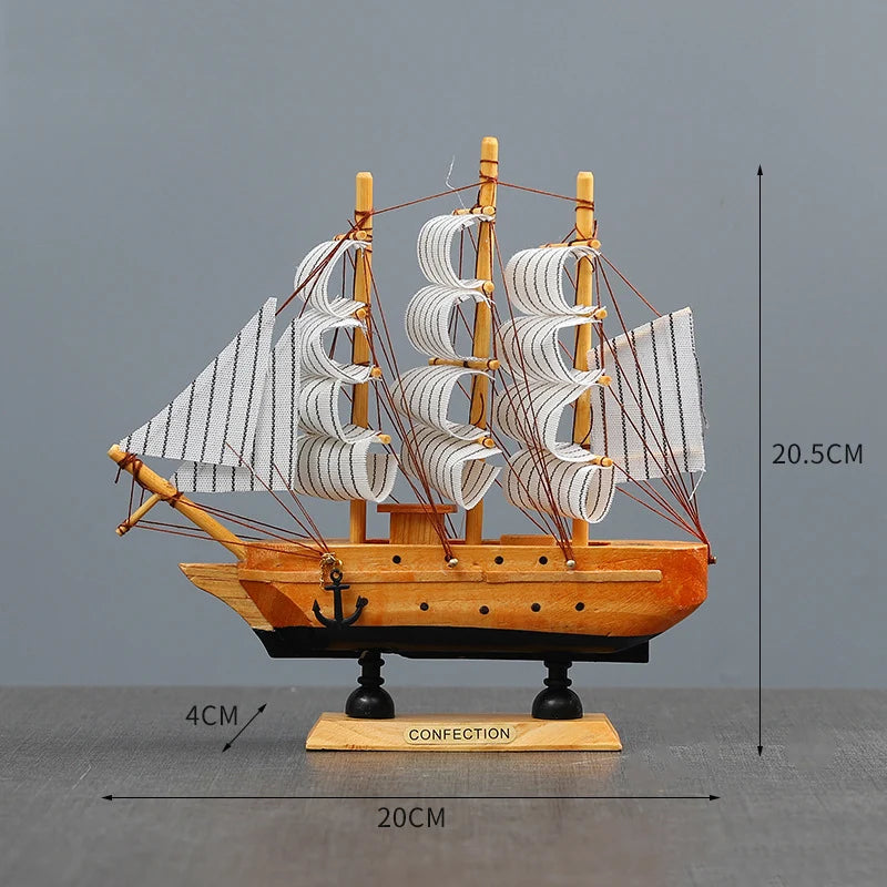 Side view of 20CM Wooden Mediterranean Ship Sailboat Model Ornament aviation model ship in diecast metal or wood with detaile.