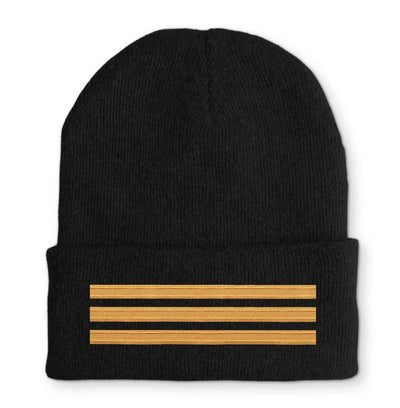 Pilot Epaulette (Golden) 3 Lines Embroidered aviation embroidery on soft knit fabric beanie.