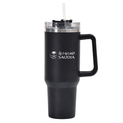 Saudi Arabian Airlines 40oz Stainless Steel Car Mug With Holder aviation design on 40oz car mug, 40oz vacuum-insulated.