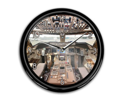 Boeing 747 Cockpit aviation themed wall clock, premium wood and metal.