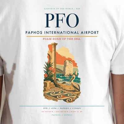 Paphos International Airport (PFO) double-side t-shirt design close-up cover