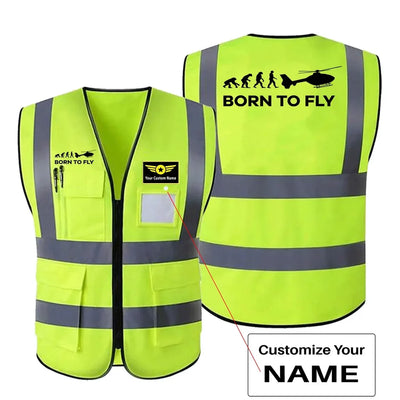 Born To Fly Helicopter aviation design printed on high-visibility reflective fabric reflective vest.
