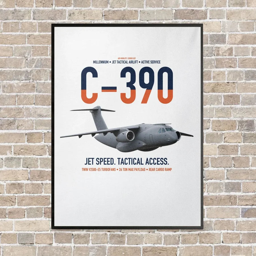 C-390 Millennium vertical canvas print - framed - white background