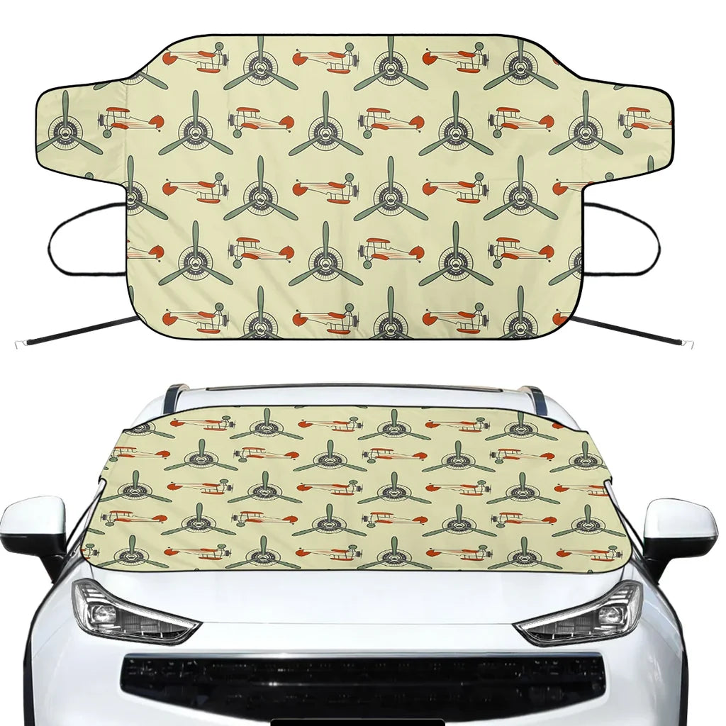 Vintage Old Airplane Car aviation design on car windshield cover.