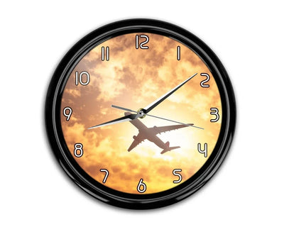 Plane Passing By aviation themed wall clock, premium wood and metal.