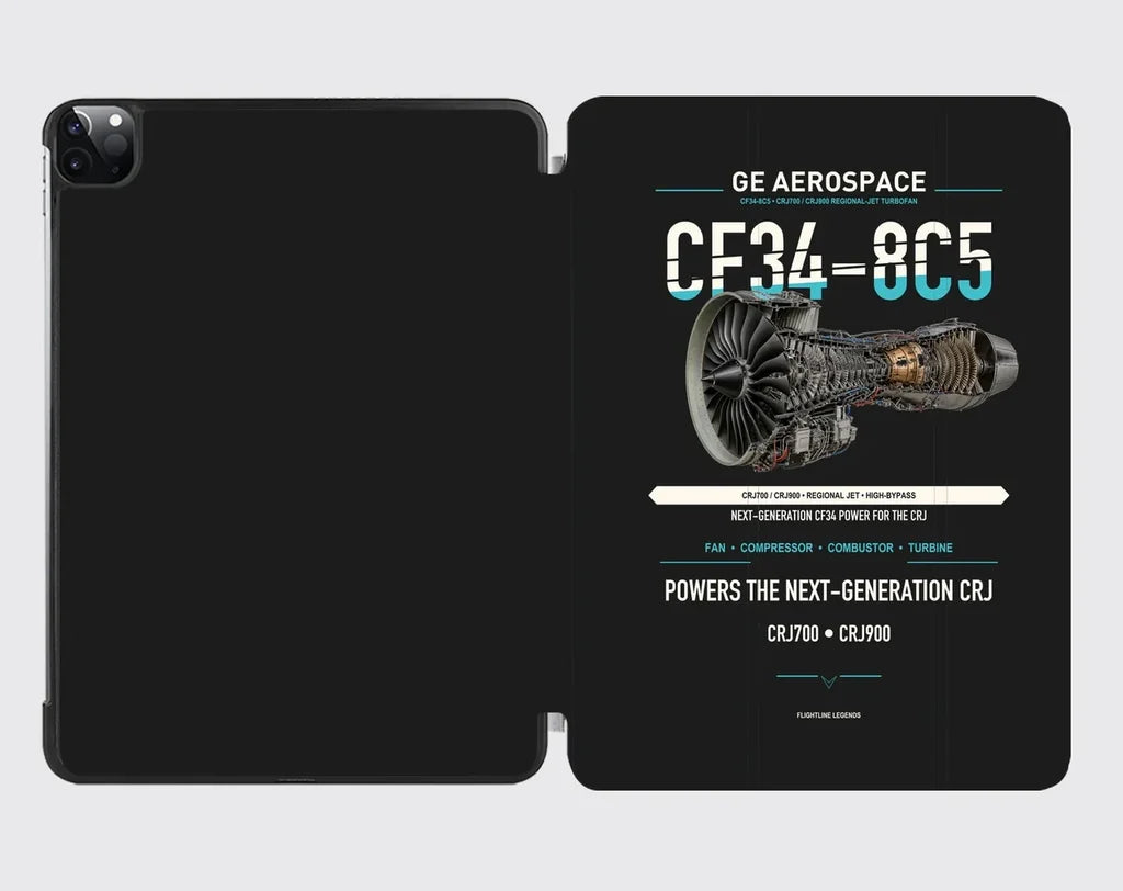 CF34-8C5 design on black ipad tablet case