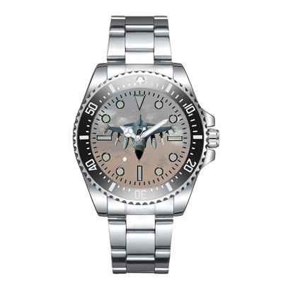 Side view of Cruising Fighter Jet 16 Luxury Aviators aviation aviator watch in premium stainless steel, polished finish.