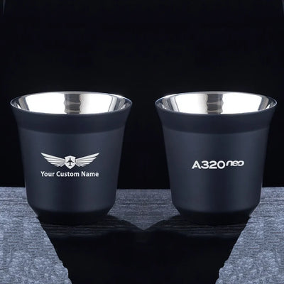 A320neo & Text aviation design on double-wall coffee mug, vacuum-insulated double-wall.