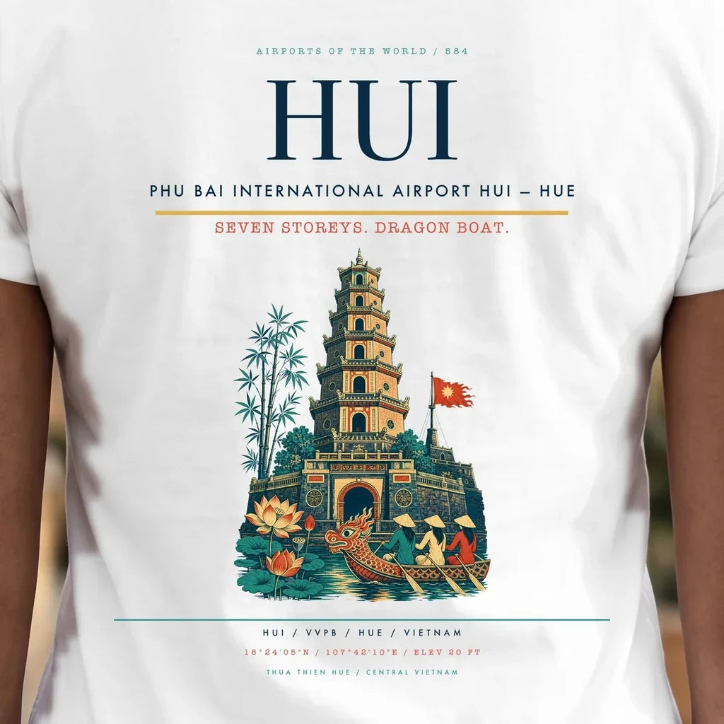 Phu Bai International Airport (HUI) double-side t-shirt design close-up cover