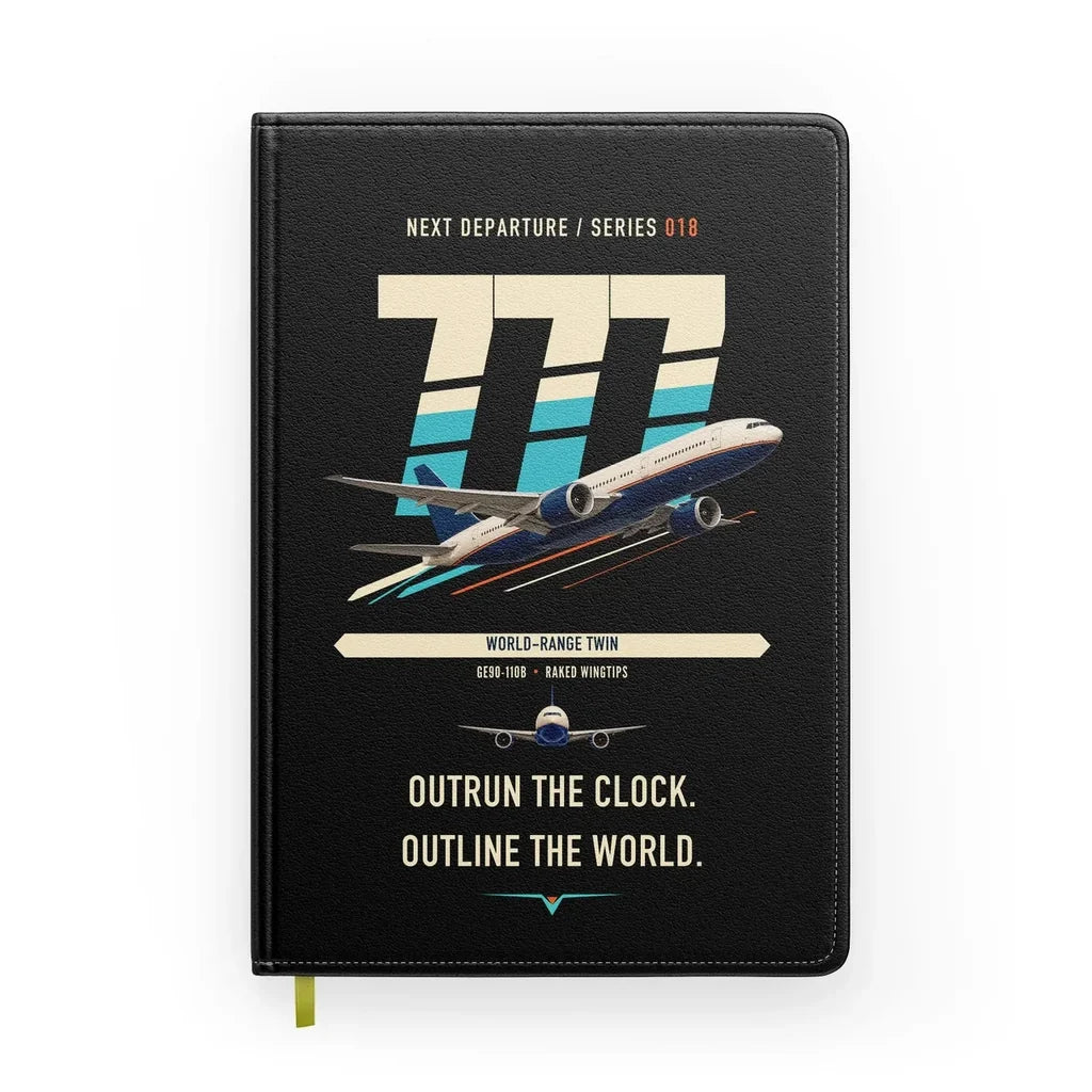 Boeing 777-200LR design on black notebook