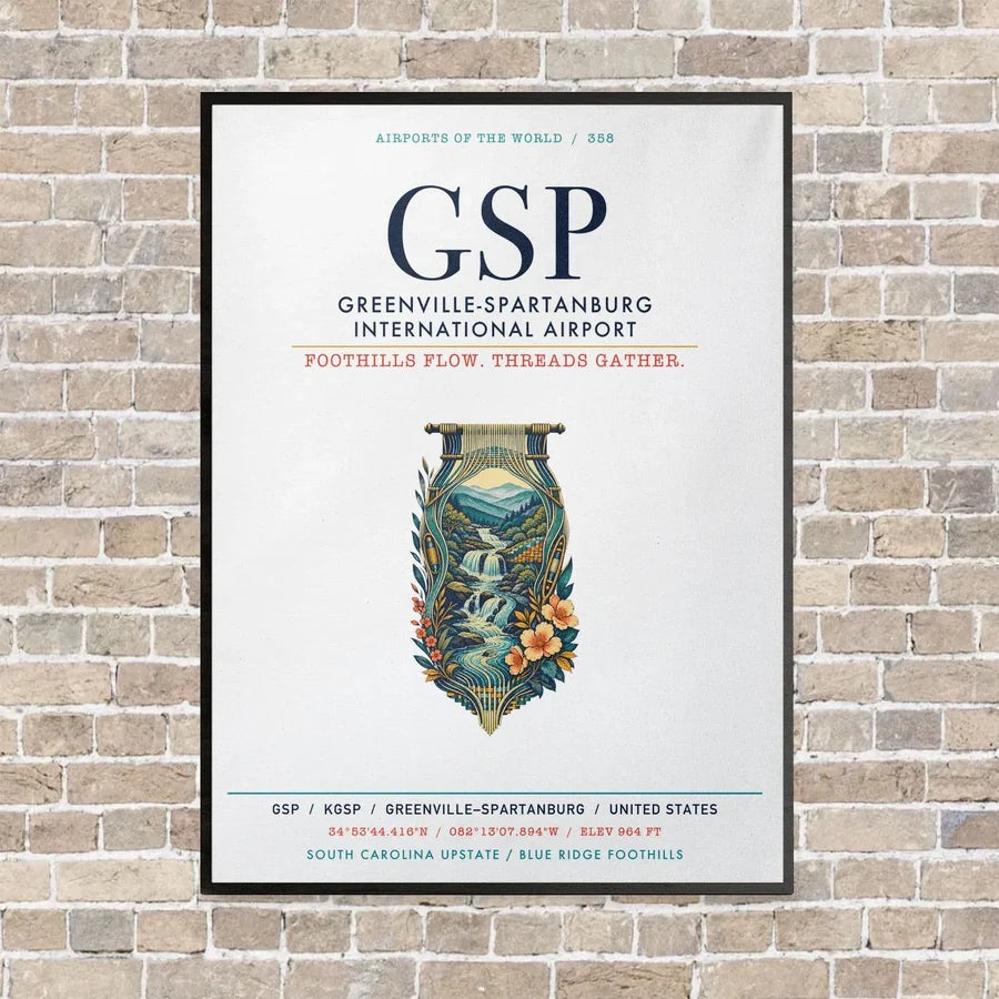 Greenville-Spartanburg International Airport GSP vertical canvas print - framed - white background