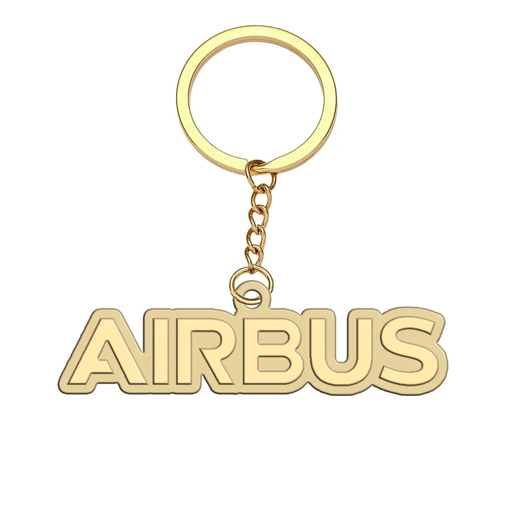 Airbus & Text aviation hollow key chain in polished alloy.