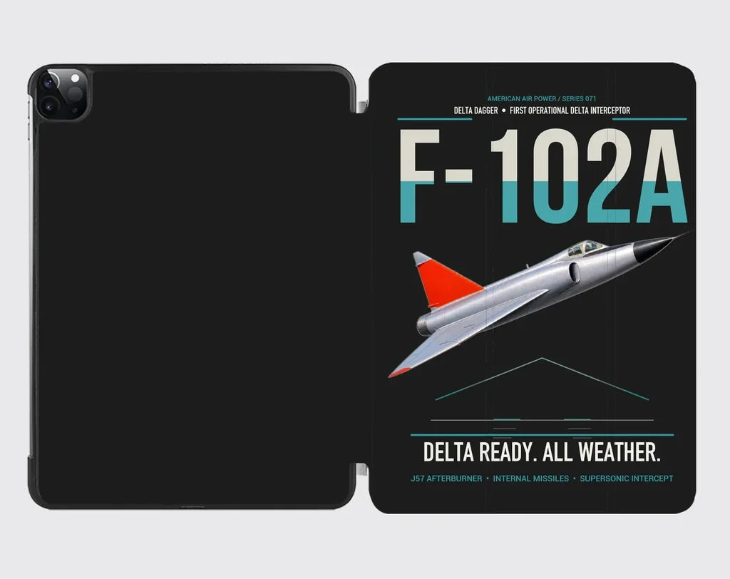 F-102A Delta Dagger design on black ipad tablet case