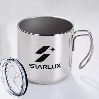 STARLUX Airlines aviation design on portable mug, vacuum-insulated double-wall.