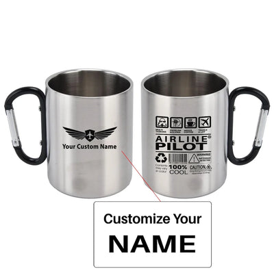 Airline Pilot Label aviation design on outdoor mug, durable insulated construction.
