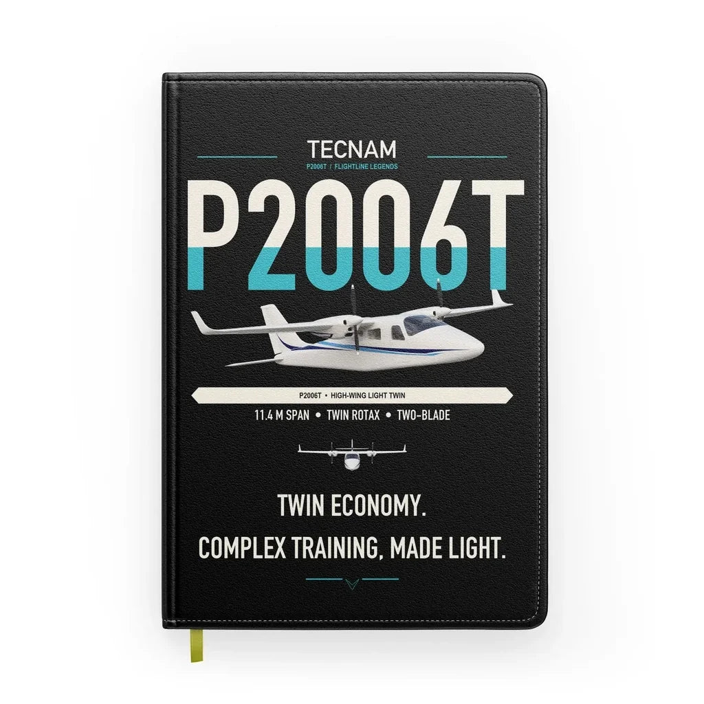 Tecnam P2006T design on black notebook