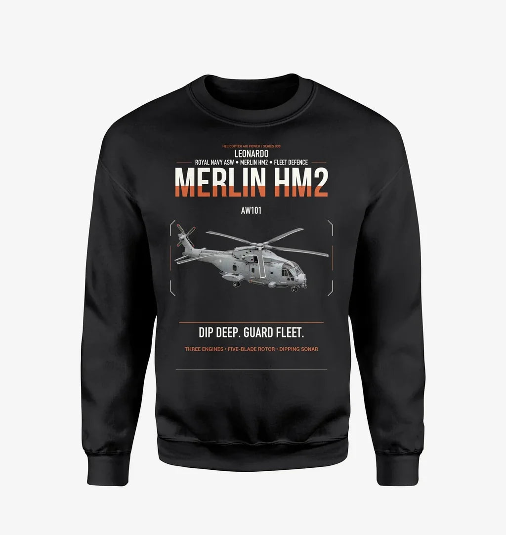 Leonardo AW101 Merlin HM2 design on black sweatshirt