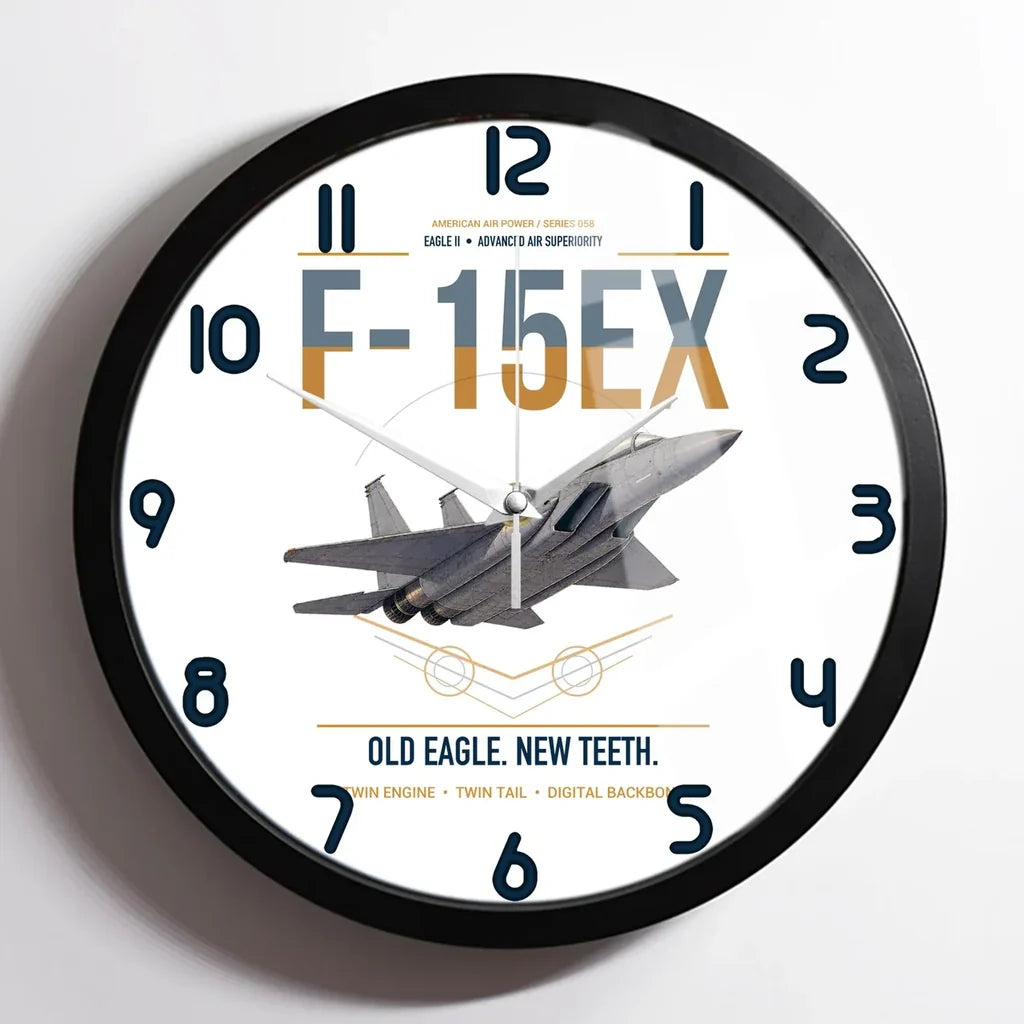 F-15EX Eagle II design on white framed wall clock