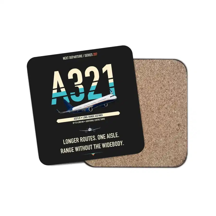 Airbus A321LR design on black 1 piece coaster