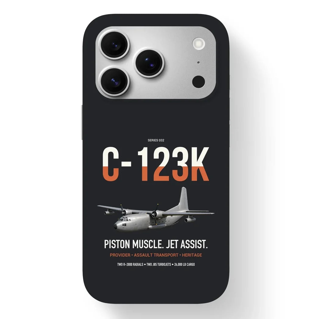 C-123K Provider design on black magsafe iphone case, for iPhone 17 Pro