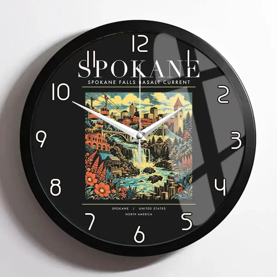 SPOKANE - Poster - Wall Clock Framed - Black