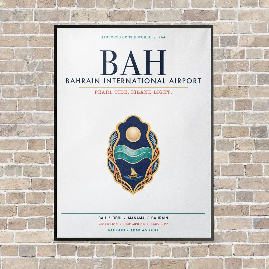 Bahrain International Airport BAH vertical canvas print - framed - white background