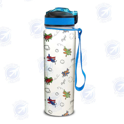 Colorful Cartoon Planes Sports aviation design on sport kettle, insulated bottle with sport spout.