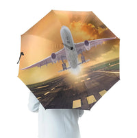 Thumbnail for Amazing Departing Aircraft Sunset & Clouds Behind aviation design on windproof polyester umbrella.