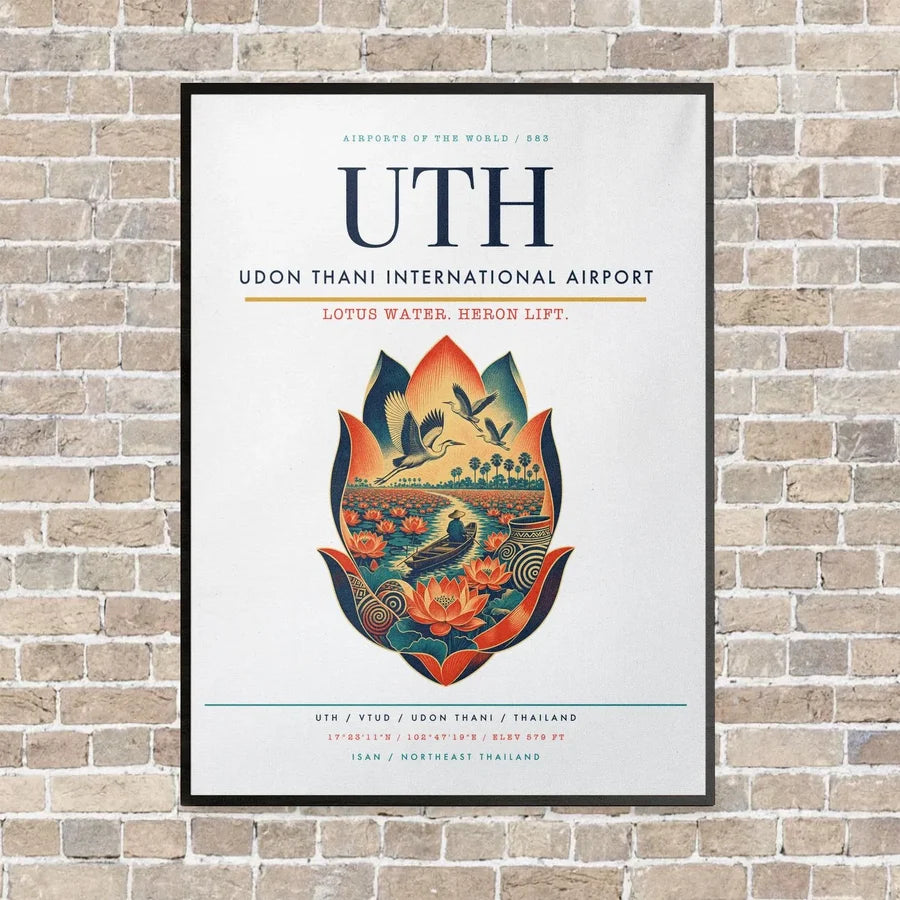 Udon Thani International Airport UTH vertical canvas print - framed - white background