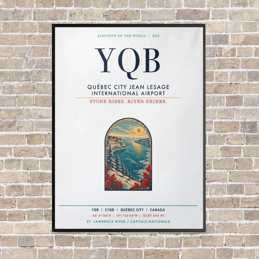 Québec City Jean Lesage International Airport YQB vertical canvas print - framed - white background
