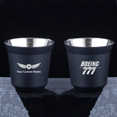 Amazing Boeing 777 aviation design on double-wall coffee mug, vacuum-insulated double-wall.