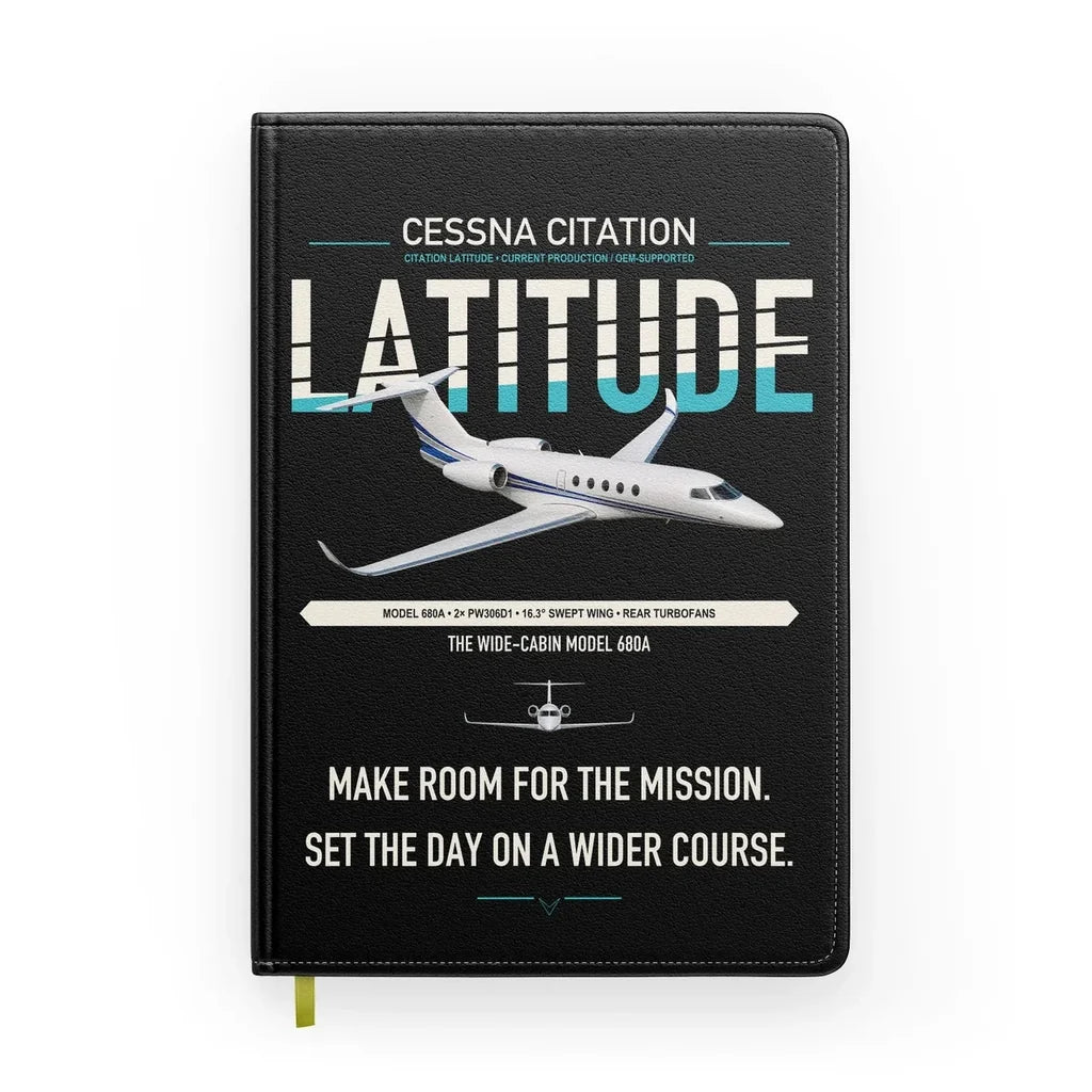 Cessna Citation Latitude design on black notebook