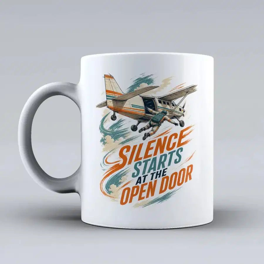 657 - Silence Starts At The Open Door - Mug design on white signal