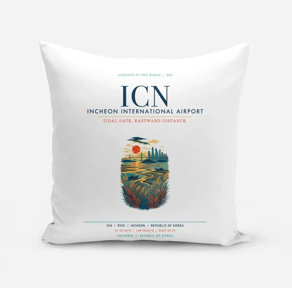 Incheon International Airport (ICN) design on white pillow