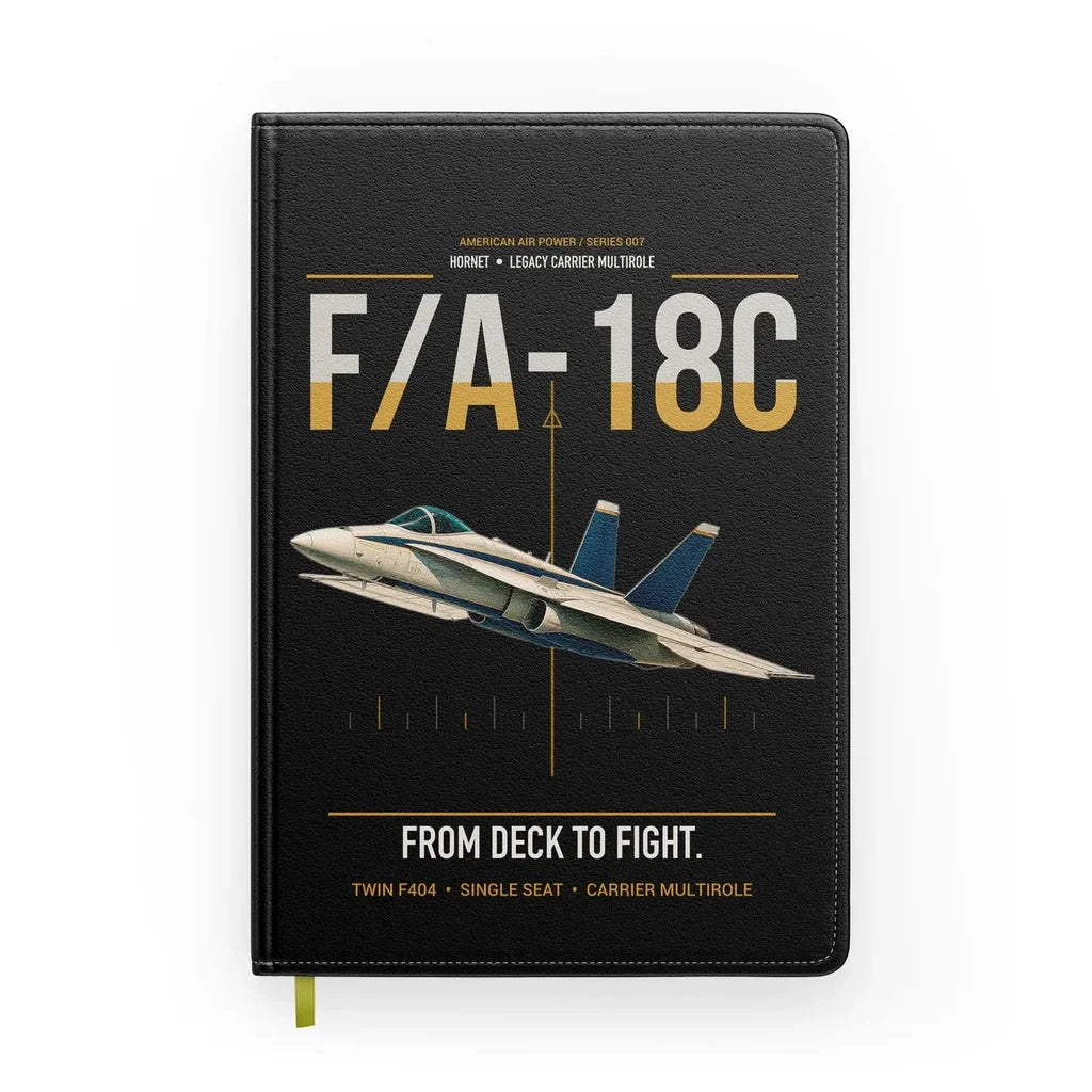 F-A-18C Hornet design on black notebook