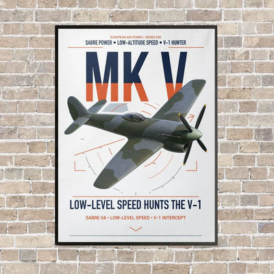 Hawker Tempest Mk V vertical canvas print - framed - white background