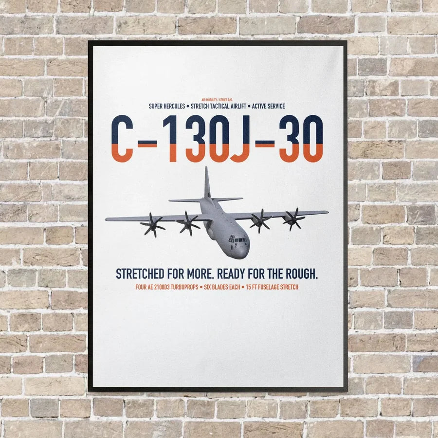 C-130J-30 Super Hercules vertical canvas print - framed - white background