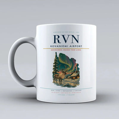 Rovaniemi Airport (RVN) airport code design on white ceramic mug