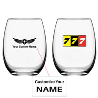 Thumbnail for Flat Colourful 777 Water & Drink aviation design on water glass, crystal-clear premium glassware.