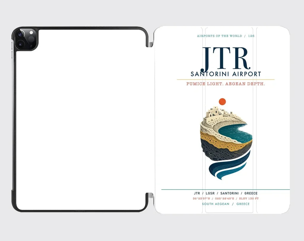 Santorini Airport (JTR) design on white ipad tablet case
