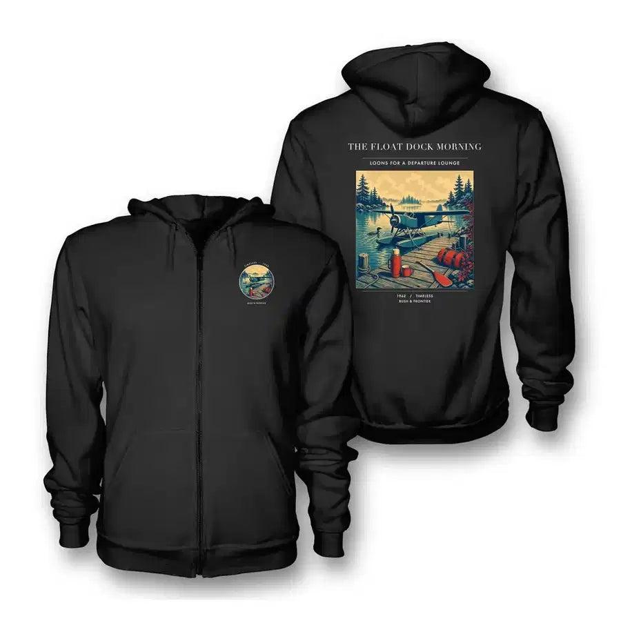 VINTAGE G4195 - The Float Dock Morning - Premium Zipped Hoodie design on black