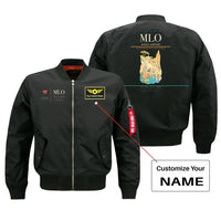 Thumbnail for Milos Airport (MLO) design on black bomber jacket with custom name patch