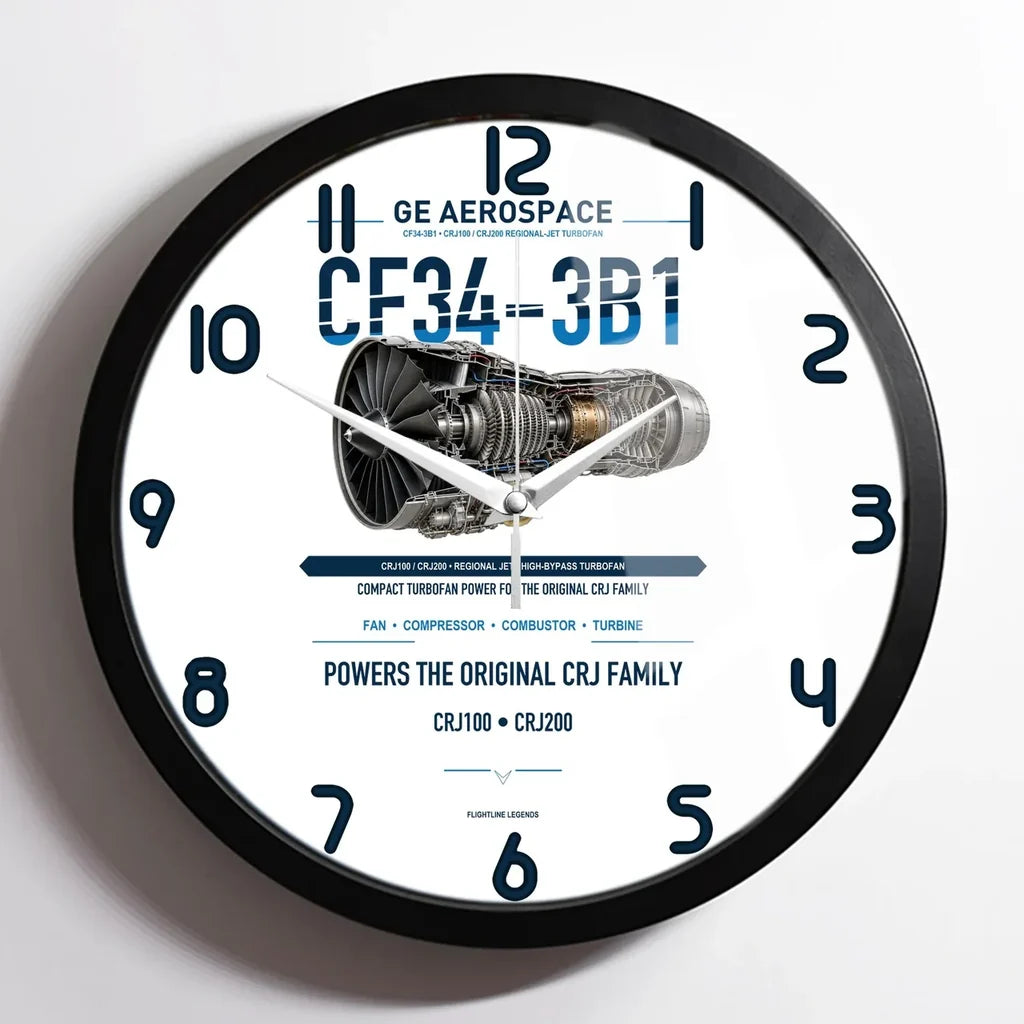 CF34-3B1 design on white framed wall clock