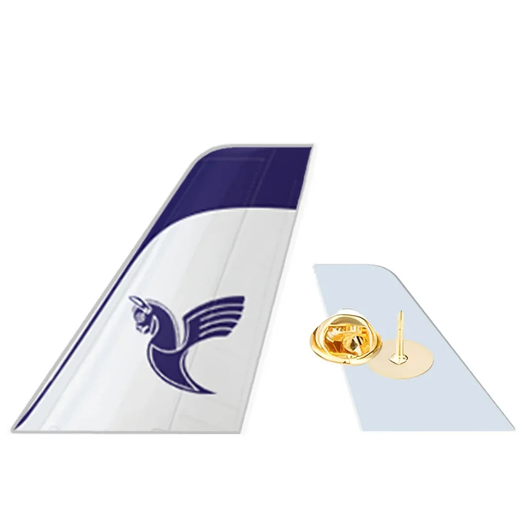 Iran Air aviation design tail-shape badge pin in polished alloy.