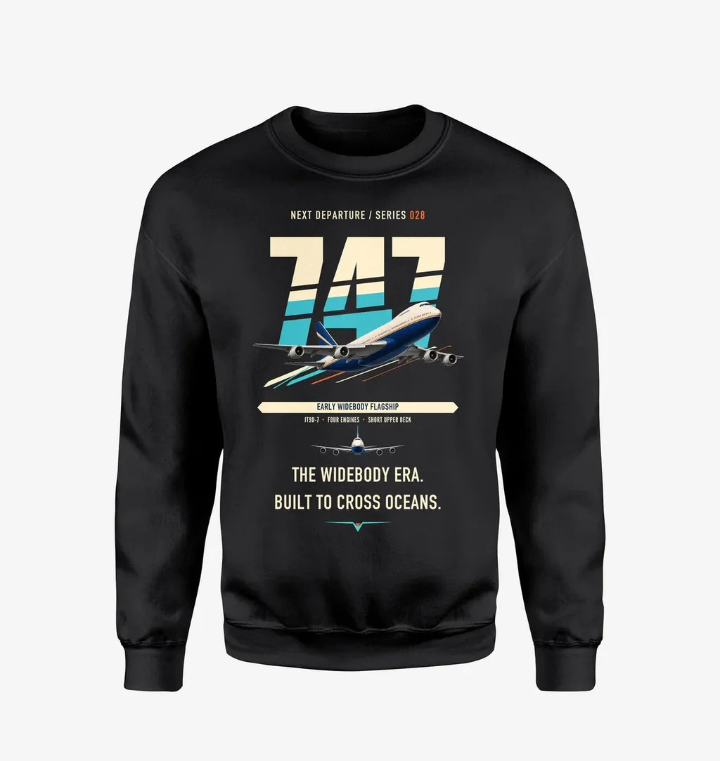 Boeing 747-200B design on black sweatshirt