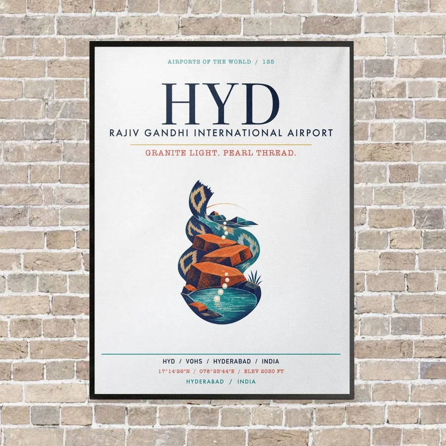 Rajiv Gandhi International Airport Hyderabad HYD vertical canvas print - framed - white background